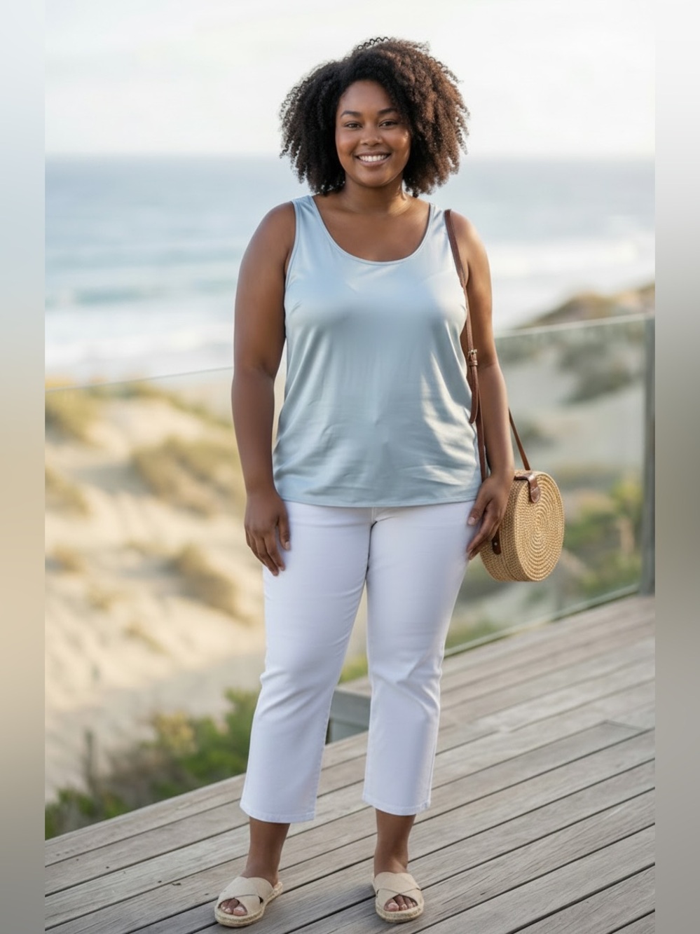 Eileen Fisher Woman 100% Silk Scoop Neck Tank Top Light Blue 2X